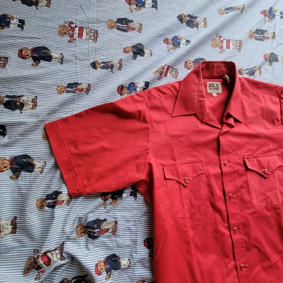 Ely cattlemen western cowboy short sleeve red men's medium shirt button up - Picture 6 of 10
